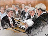 Mr Justice Peter Smith gave a long and detailed judgement on the case, Court artist Elizabeth Cook's impression of Mr Justice Peter Smith giving his judgement