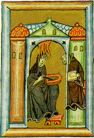 Hildegard von Bingen receiving illuminations from heaven