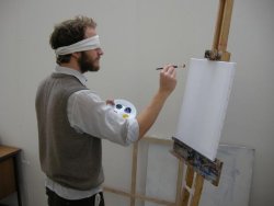 Stuart Lee practicing a little undisciplined art