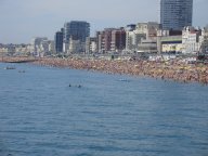 Brighton beach and sea front on a hot summers day